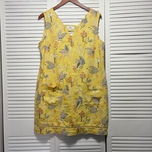 NEXT Shift Dress Linen Blend Yellow Floral Print Summer Smock Vintage Size 10 US